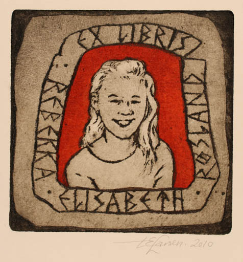 Exlibris by Torill  Elisabeth Larsen from Norway for Rebekka Elisabeth Røsland - Child Portrait 