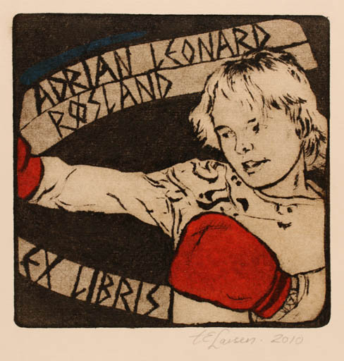 Exlibris by Torill  Elisabeth Larsen from Norway for Adrian Leonard Røsland - Child Portrait Sport/game 