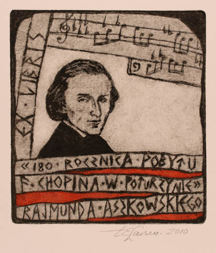 Exlibris by Torill  Elisabeth Larsen from Norway for Rajmund Aszkowski - Historical Person Man Music Portrait 