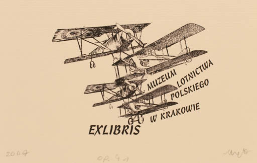 Exlibris by Malgorzata Wyka from Poland for Lotnictwa Polskiego Museum - Aircraft 