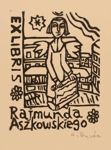 Exlibris by Arkadius Burda from Poland for Rajmund Aszkowski - Flower City Angel 