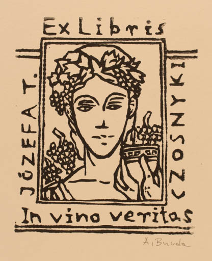 Exlibris by Arkadius Burda from Poland for Josef Tadeusz Czosnyka - Man Portrait Wine 