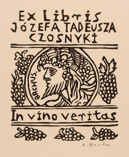 Exlibris by Arkadius Burda from Poland for Josef Tadeusz Czosnyka - Man Portrait Wine 