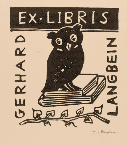 Exlibris by Arkadius Burda from Poland for Gerhard Langbein - Book Owl 