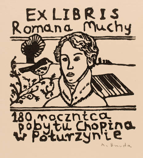 Exlibris by Arkadius Burda from Poland for Romana Muchy - Historical Person Music Portrait 