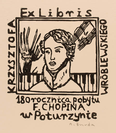 Exlibris by Arkadius Burda from Poland for Krzysztofa Wroblewskiego - Historical Person Music Portrait 