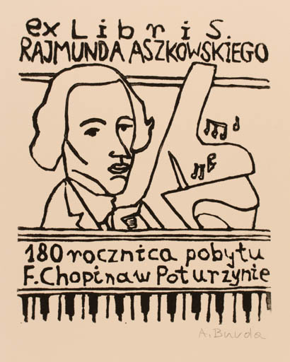 Exlibris by Arkadius Burda from Poland for Rajmund Aszkowski - Historical Person Music Portrait 