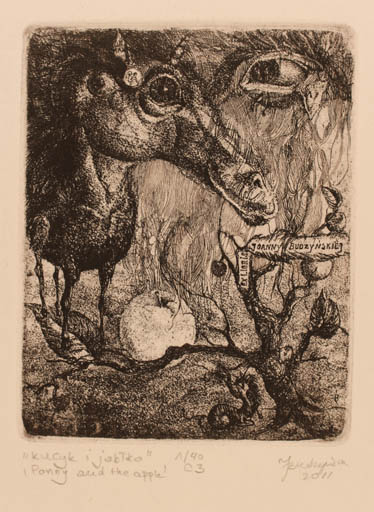 Exlibris by Joanna Budzynska from Poland for Joanny Budzynskiej - Horse Surrealism 