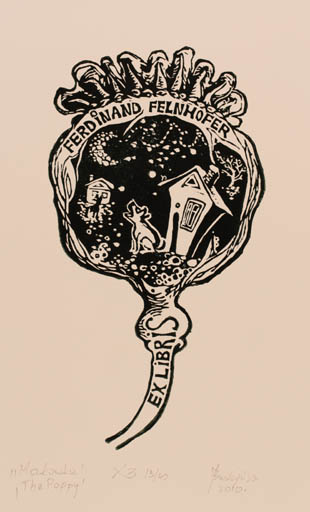 Exlibris by Joanna Budzynska from Poland for Ferdinand Felnhofer - Dog 