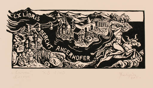 Exlibris by Joanna Budzynska from Poland for Bercht Angerhofer - Europa and the Bull Scenery/Landscape 