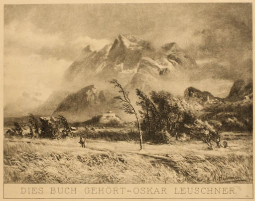 Exlibris by Anton Heilmann from Austria for Oskar Leuschner - Mountain Scenery/Landscape 