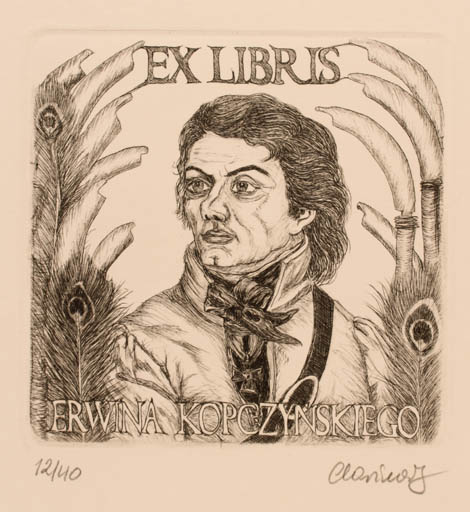 Exlibris by Karina - Kopczynska Janiszewska from Poland for Erwina Kopczynskiego - Man Portrait 