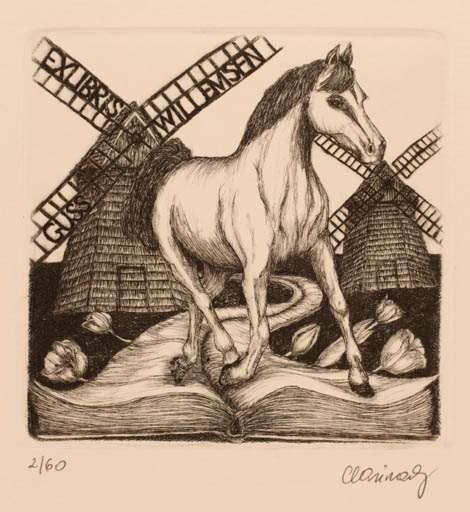 Exlibris by Karina - Kopczynska Janiszewska from Poland for Guus Willemsen - Book Horse Mill 