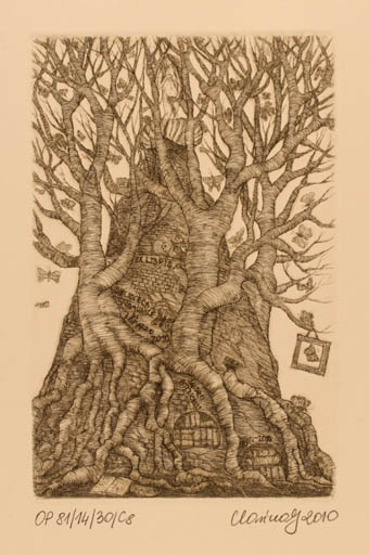 Exlibris by Karina - Kopczynska Janiszewska from Poland for Biblioteca Comunale Di Lomazzo - Butterfly Tree 