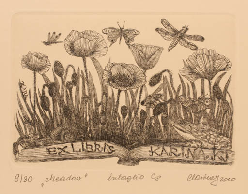 Exlibris by Karina - Kopczynska Janiszewska from Poland for Karina - Kopczynska Janiszewska - Flower Insect Butterfly 