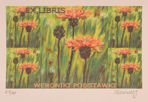 Exlibris by Karina - Kopczynska Janiszewska from Poland for Weroniki Podstawki - Flower 