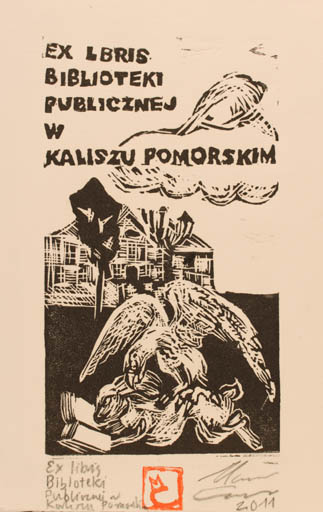 Exlibris by Marcin Czimor from Poland for Kaliszu Pomorskim Biblioteki Publicznej - Architecture Book Bird 