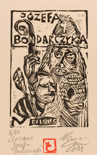 Exlibris by Marcin Czimor from Poland for Jozefa Bondarczyka - Man Religion 