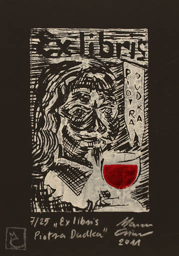 Exlibris by Marcin Czimor from Poland for Piotra Dudka - Man Portrait Wine 