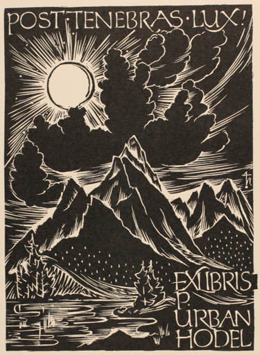 Exlibris by Toni Hofer from Austria for Pater Urban Hodel - Mountain Scenery/Landscape Sun 