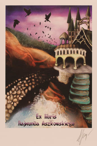 Exlibris by Aleksandra Jagodzinska from Poland for Rajmund Aszkowski - Architecture Fairytale/fable Bird 