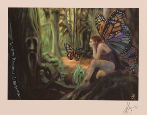 Exlibris by Aleksandra Jagodzinska from Poland for Rajmund Aszkowski - Fairytale/fable Flora Butterfly 