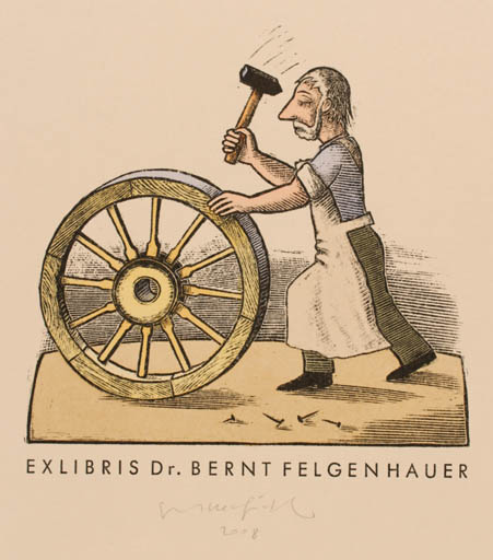 Exlibris by Egbert Herfurth from Germany for Dr. Bernt Felgenhauer - Working 