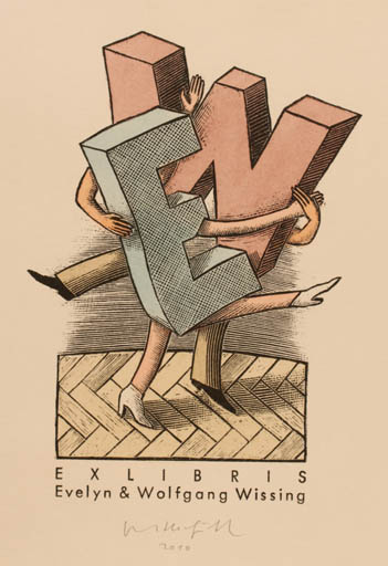 Exlibris by Egbert Herfurth from Germany for Evelyn & Wolfgang Wissing - Dancing Couple 