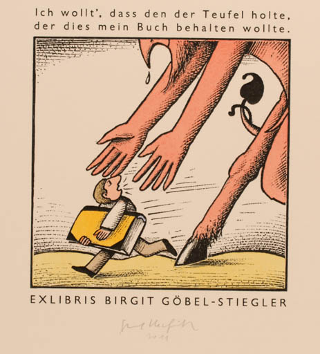 Exlibris by Egbert Herfurth from Germany for Birgit Göbel-Stiegler - Book Devil Man 