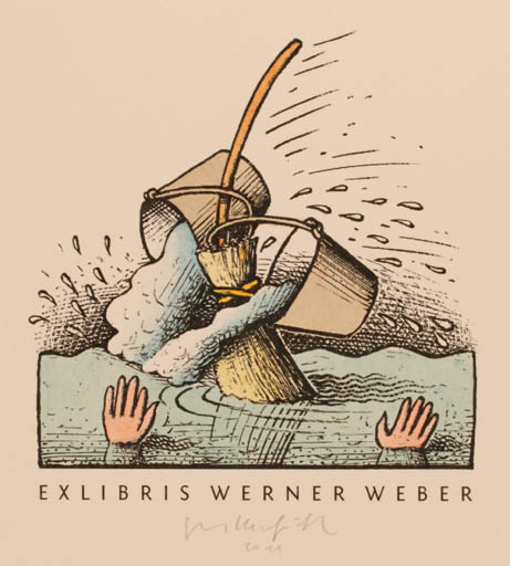 Exlibris by Egbert Herfurth from Germany for Werner Weber - Fairytale/fable Hand(s) 