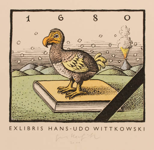 Exlibris by Egbert Herfurth from Germany for Hans - Udo Wittkowski - Book Bird Scenery/Landscape 