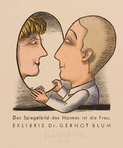 Exlibris by Egbert Herfurth from Germany for Dr. Gernot Blum - Couple Portrait Romance 