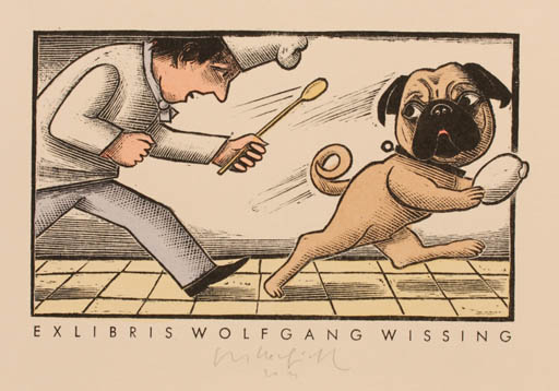 Exlibris by Egbert Herfurth from Germany for Wolfgang Wissing - Dog Food Man 