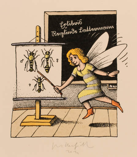 Exlibris by Egbert Herfurth from Germany for Reglinde Lattermann - Working Insect Woman 