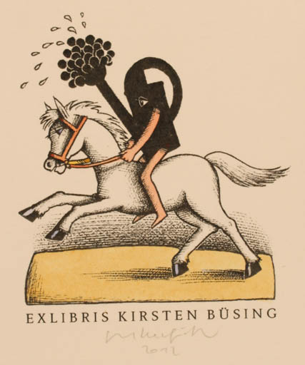 Exlibris by Egbert Herfurth from Germany for Kirsten Büsing - Horse Horseman/Rider 