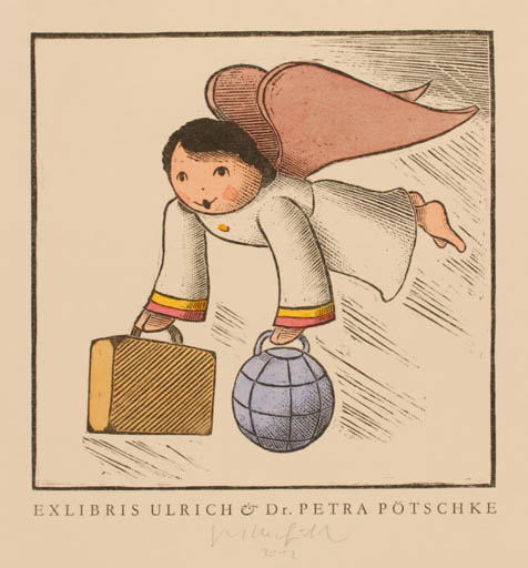 Exlibris by Egbert Herfurth from Germany for Dr. Petra Pötschke - Angel Globe 