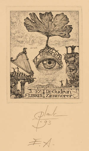 Exlibris by Heinz Plank from Germany for Dr. Gudrun Zimmerer - Surrealism 