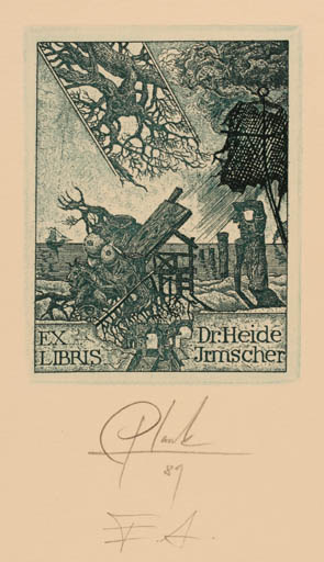 Exlibris by Heinz Plank from Germany for Dr. Heide Irmscher - Surrealism 