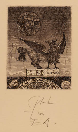 Exlibris by Heinz Plank from Germany for Dr. Hermann Wiese - Fable Animal Mythology 