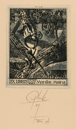 Exlibris by Heinz Plank from Germany for Monika Mainz - Abstract 