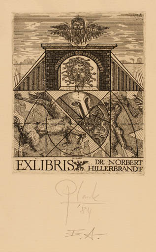 Exlibris by Heinz Plank from Germany for Dr. Norbert Hillerbrandt - Fairytale/fable Mythology Surrealism 