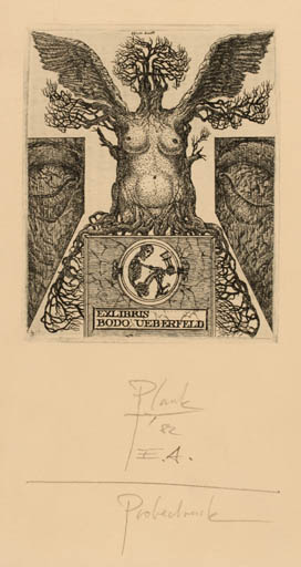 Exlibris by Heinz Plank from Germany for Bodo Ueberfeld - Death Surrealism 