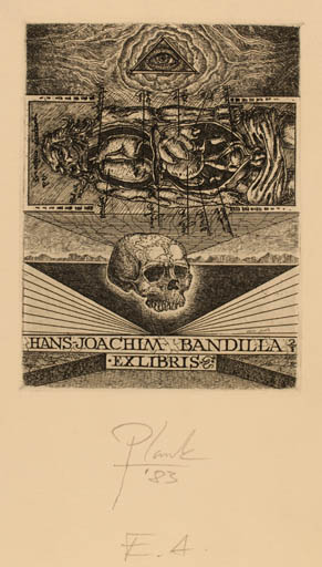 Exlibris by Heinz Plank from Germany for Hans-Joachim Bandilla - Death Religion Surrealism 