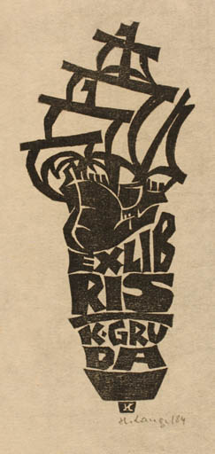 Exlibris by Helga Lange from Germany for Konrad Gruda - Ship/Boat 