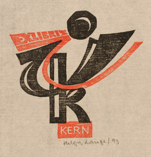 Exlibris by Helga Lange from Germany for Isolde Kern - Abstract Text/Writing 