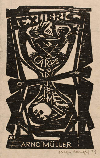 Exlibris by Helga Lange from Germany for Arno Müller - Death 