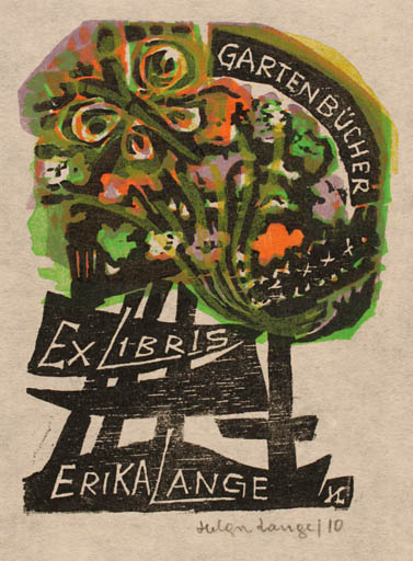 Exlibris by Helga Lange from Germany for Erika Lange - Abstract Butterfly 