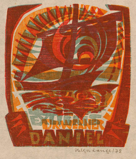 Exlibris by Helga Lange from Germany for Dr. Werner Daniel - Maritime Ship/Boat 