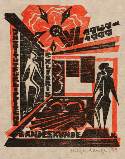 Exlibris by Helga Lange from Germany for Institut Für Lippische Landeskunde - Flower Couple 