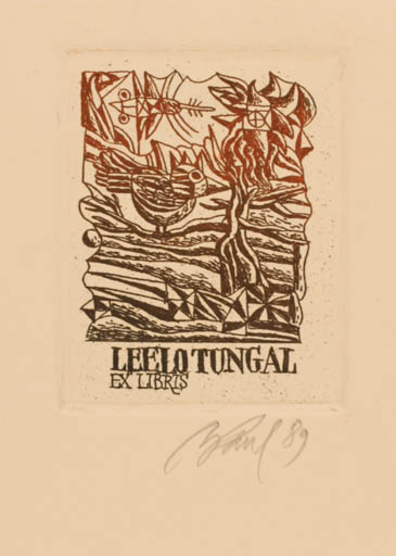 Exlibris by Illimar Paul from Estonia for Leelo Tungal - Bird Insect 